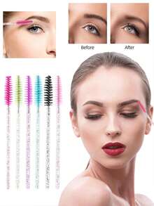 50/100 Pcs Disposable Mascara Wands,Mascara Brushes,Crystal Eyebrow Brush (Suitable For Eyelash Extensions),Disposable Curved Eyebrow Brushes, Spiral Brushes - Multicolor - View 2