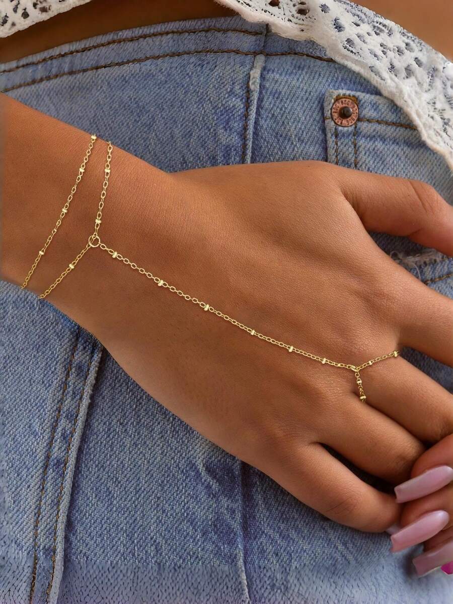 女士钛金手链，精致金手链及手镯套装，14K镀金戒指及手链，多层锆石金手链，防褪色金饰礼品 - 多色3 - 查看 1