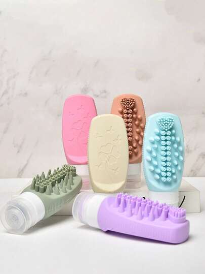 New Travel Dispensing Bottle, Multi Functional Silicone Dispensing Bottle, Convenient Comes With Wash Face, Wash Hair, Brush, Soft Squeezed Empty Bottle, Suitable For Business Travel, University Accommodation, Outward Hiking, Reusable, Convenient To Use, Clean And Sanitary Packaging, Family Priority Choice, Birthday Gift, New Year Gift, Family Gift Exchange