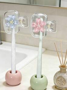 2pcs Sakura Pattern Portable Toothbrush Cover, Cute Sakura Design, Transparent White Travel Toothbrush Storage Box; Fresh And Adorable Style, Spring Elements; Portable Toothbrush Head Protector, Toothbrush Storage Clip, Toothbrush Protective Cover, Toothbrush Head Protection, Portable And Easy To Carry Design, Travel Dust-Proof Toothbrush Cap, Ideal Gift For Couples, Friends, Family, Teachers And Travel Enthusiasts, Essential For Home And Dorm. - Multicolor - View 11