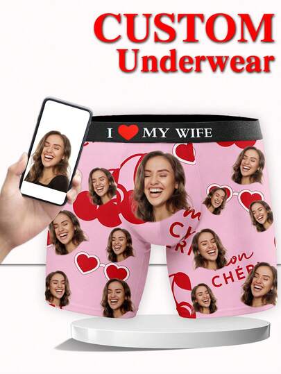 1 Pieza de Calzoncillos Tipo Bóxer Personalizados para Hombres, Ropa Interior con Impresión de Foto Personalizada, Ropa Interior Personalizada con Cara Divertida, Romántica, Dulce, Cómoda, Única, Ideal para Aniversario, Cumpleaños, Boda, Día de San Valentín, Día de la Madre, Día del Padre, Regalo para Esposo, Él, Perfecto para Chicos de Fitness