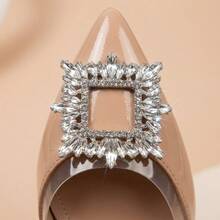 Sandalias para dama elegantes y zapatos para mujer con tacón alto de aguja, tacones de punta fina con hebilla cuadrada de diamantes de imitación, calzado de fiesta sexy y glamuroso, zapatos tipo mule de piel sintética PU con suela de goma, sandalias de punta cerrada cómodas, transpirables y antideslizantes para boda o evento social, estilo oficina chic y sofisticado. - Albaricoque - Ver 5