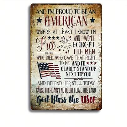 1pc Of Vintage-Style Aluminum Sign Featuring An American Patriotic Quote, Measuring 8 By 12 Inches, Perfect For Home Decor For Those Who Love Patriotism