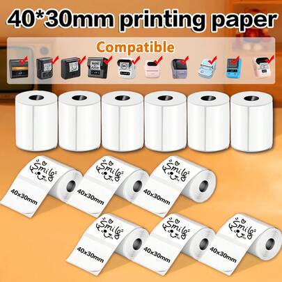 12 لفة من الملصقات الحرارية البيضاء بمقاس 40 * 30 مم، مثالية لبطاقات الأسماء والهدايا وبطاقات الشكر وملصقات الزجاجات والعناوين وتصاميم عيد الحب، وضرورية لتغليف الهدايا، متوافقة مع Phomemo M200/M210/M110/M120/M108/P50/P80/P1/P2