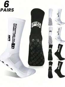 1/3/6 Pairs Soccer Socks Men's Short Thickened Towel Low-Cut High-Cut Couple Anti-Slip Socks Soccer Socks Mid-Calf Socks Wear-Resistant Sports Socks - Black and White - View 1