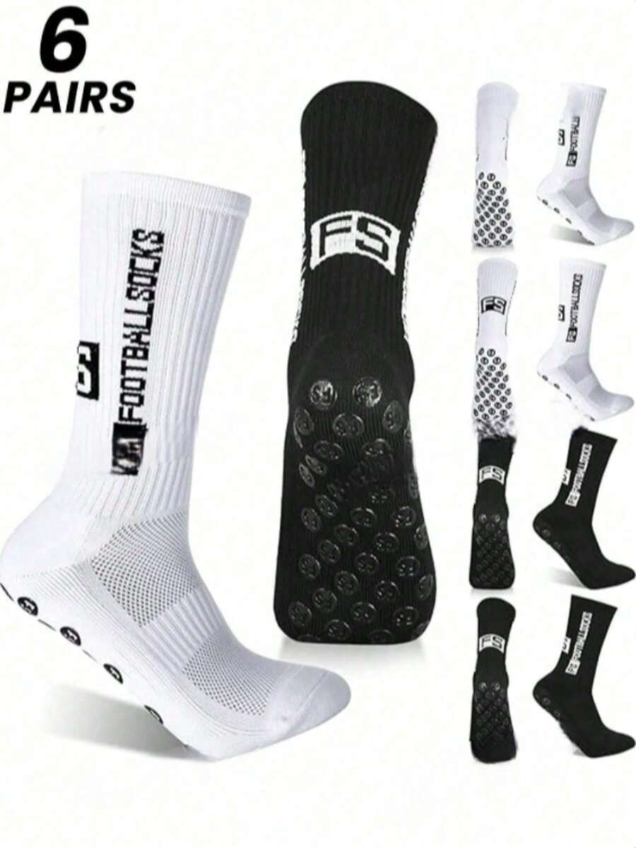 1/3/6 Pairs Soccer Socks Men's Short Thickened Towel Low-Cut High-Cut Couple Anti-Slip Socks Soccer Socks Mid-Calf Socks Wear-Resistant Sports Socks - Black and White - View 1