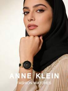 Anne Klein 女士时尚简约不锈钢石英防水手表 - 黑色和金色 - 查看 2