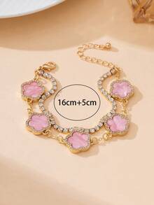 1 chiếc vòng tay nhiều lớp hình cỏ ba lá màu hồng lấp lánh, sang trọng, thanh lịch dành cho nữ - Hồng - Xem 6