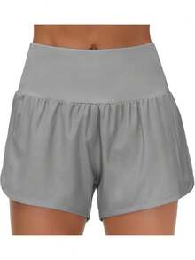 Womens High Waisted Running Shorts Quick Dry Athletic Workout Shorts With Mesh Liner Zipper Pockets - Grey - View 4