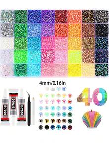 3mm, 4mm, 5mm Mixed Color Rhinestone Set With Tweezers, Suitable For Handmade Crafts, Decoration, Applicable To DIY Handicrafts, Clothing, Cups, Shoes, Fabrics, Etc. - Nhiều màu - Xem 12