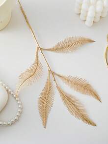 1/3/6pcs Gold Artificial Leaf Sticks Fake Plants Golden Plastic Leaf Fake Rose Leaves Faux Plant Bushes Artificial Plants For Indoor Outdoor Home Hotel Party Wedding Decoration Table Centerpieces DIY Crafts - Gold - View 4