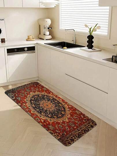 1 tấm thảm bếp kiểu Bohemian bằng vải flannel, thảm trải sàn hình chữ nhật hiện đại bằng vải flannel có thể giặt được, dày 8mm, mềm mại và thân thiện với da, thấm hút tốt, có thể gấp gọn và dễ bảo quản, phù hợp cho nhà bếp, sàn nhà, nhà cửa, phong cách mộc mạc, chất liệu vải flannel, phong cách đồng quê cổ điển, dễ vệ sinh, thảm sang trọng, chống trơn trượt, phù hợp cho những người yêu thích phong cách trang trại và nội trợ.