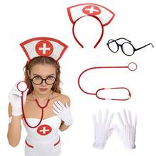 4/2/1pc Halloween Nurse Headband, Stethoscope, Pen Set Cosplay Party Accessories, Christmas Whimsical Fashion Basic Outfit For Women - Multicolor - View 4