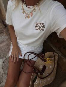 Y2K Style Summer Leopard Print Round Neck Loose T-Shirt, Comfortable Casual Vacation Beach Wear For Women White - White - View 3