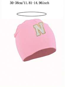 1顶柔软弹力婴儿针织帽，带有毛绒字母贴花和金色滚边，适合医院、睡觉、散步和拍照，适合0-3岁宝宝。 - 粉色 - 查看 10