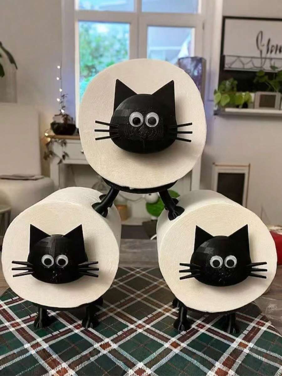 1件装趣味卫生纸架套装,猫咪造型,独立式浴室装饰,3D打印纸巾盒,可爱浴室配件。图片中的纸巾仅供参考,产品不包含任何纸巾。 - 彩色 - 查看 1