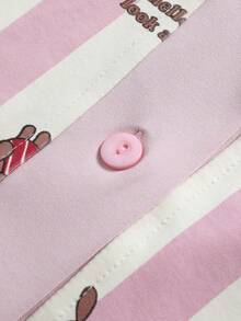 2 piezas Conjunto de pijama para mujer, Cárdigan de cuello en V de manga corta y pantalones cortos, Ropa de dormir transpirable para verano - Rosa - Ver 5