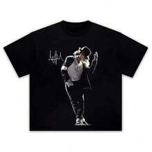 Graphic-Shirt Cotton Tees Size PlusSinger MJs Michaels Jackson Portrait Graphic 100%Cotton T Shirt Men's Retro Fashion Summer Unisex Hip Hop Short Sleeve Loose Shirt ,Y2K,Oversized Shirt Men,Summer Tops - 黑色 - 查看 1