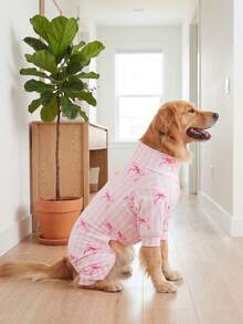 Dog Summer Shedding Hair Control Pajamas - Breathable High Stretch Full Coverage Pet Rompers, Summer Anti Licking & Bug Protective Jumpsuit For Medium Large Dogs, All Over Printing Dog Clothes - Cute Pin Stripe Bow Pattern - Multicolor - View 4