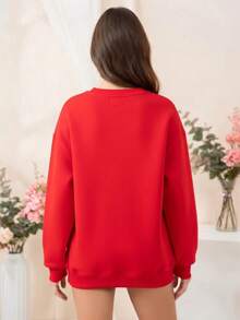 Plain Crew Neck Sweatshirt With No Print, Stylish Tumblr Style For Cold Winters - Red - View 2