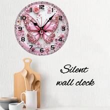 Diamond Butterfly Design - 1 Piece 10inch European And American Style Round Silent Wall Clock - Battery Not Included, Silent Wall Clock, Adds A Joyful Touch To Your Study Or Living Room, A Perfect Gift For Friends And Family,Battery Operated Wall Clock,Battery Wall Clock,Silent Wall Clock,Reloj De Pared,Room Decor,Clock - Style 1 - View 7