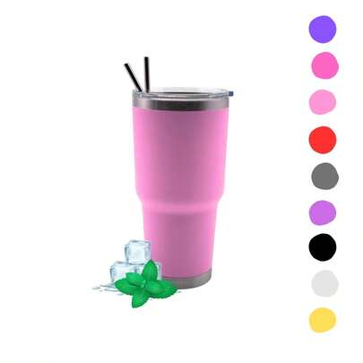 Taza Grande de 30 oz (887 ml) Súper Resistente y con Diseño de Alta Calidad | Vaso de Viaje con Asa, Tapa Antiderrames y Aislamiento | Ideal para Café, Té, Cerveza o Bebidas Frías | Perfecta para Uso Diario, Oficina, Senderismo y Regalo