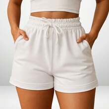Women's Sweatpants Shorts With Pocket Basic Sweatpants High Waist Women's Bermuda Shorts Green Black White Brown Beige - trắng - Xem 4