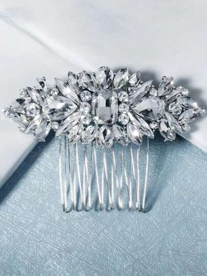 1pc Romantic Luxury Bridal Hair Accessory, Pearl & Rhinestone Alloy Hair Comb, Silver Color