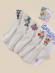 SpongeBob SquarePants 5双海绵宝宝袜子，趣味派大星、章鱼哥、珊迪袜子，Y2K风格袜子 - 彩色 - 查看 6