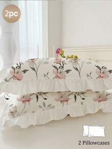 2 Vỏ gối màu trơn viền ren hoa, thoáng khí và mềm mại, có thể giặt bằng máy, trang trí phòng ngủ công chúa, ký túc xá, khách sạn (Hoa mẫu đơn trắng) - Nhiều màu - Xem 13