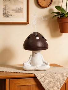 1pc Mushroom Shaped Resin Decor - Cute Ramadan Incense Burner & Ornament, Suitable For Dining Room, Living Room, Desk, Yoga And Meditation Space - Multicolor - View 6