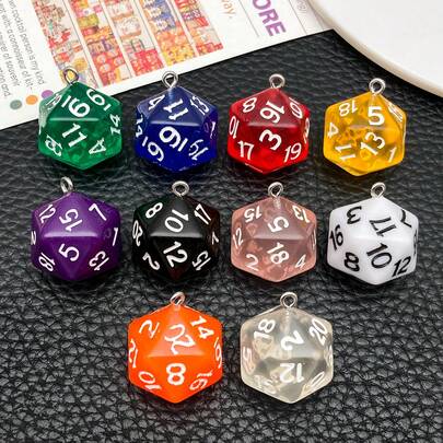 5/10 个亚克力纯色 20 面骰子 (D20)，透明骰子吊坠，可用于 DIY 耳环、钥匙扣和配饰。