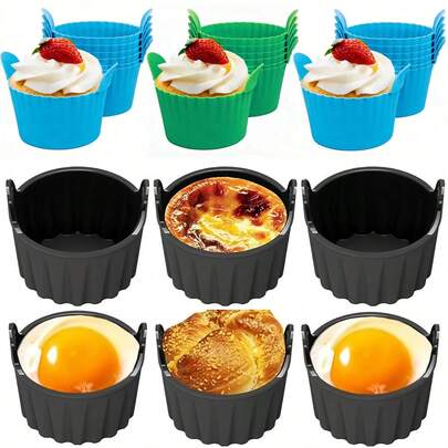 6pcs Silicone Air Fryer Egg Molds - Non-Stick, Ramekins For Perfect Poached Eggs In Microwave & Stovetop - Dishwasher Non-Stick Air Fryer Accessories Air Fryer Egg Molds For Eggs, Cupcakes, Muffins, Puddings, Tarts, Custards