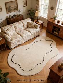 1pc Modern Art Design Asymmetrical Shape Mat, Luxury Soft Ombre Faux Cashmere Minimalist Beige Carpet, Living Room Carpet, Rug, Living Room Area Rug, Area Small Rug, Mat, Home Decor, Large Living Room Carpet, Round Carpet, Living Room Home Decor, Room Decor, Washable Carpet - Multicolor - View 2
