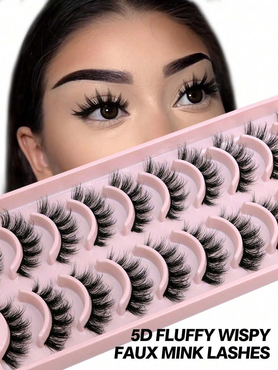 10 Pairs Cartoon Style Faux Mink Cat Eye False Eyelashes, Natural & Thick, Travel Essential Makeup Tool (PN22) - Black - View 1