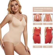 Low Back Bodysuits Shapewear For Women Open Crotch Body Shaper Seamless Tummy Control Push Up Corset Tank Top Backless Briefs Underwear - 米色 - 查看 6