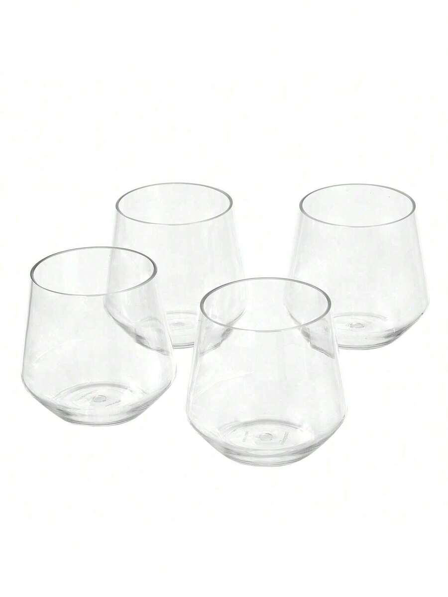 4 Pcs Highly Transparent, Stemless Wine Glasses Made Of Robust Plastic, Each With A Capacity Of 414 Milliliters And A Smooth, Scratch-Resistant Surface – A Set Of Four Glasses, Ideal For Patio Parties And Camping Trips. - 查看 1
