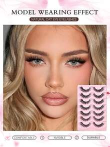 7对猫眼假睫毛，自然短款纤细假睫毛，浓密猫眼假睫毛，中长款，自然混合簇状假睫毛，全长半截纤细款。 - 查看 4