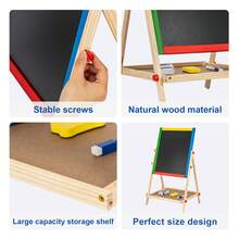 Wooden Art Easel – 2-In-1 Double-Sided Whiteboard & Blackboard, Height Adjustable 360° Rotating Drawing Board, Educational Creative Toy - Natural Wood Color - View 3