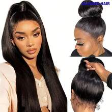 28英寸即戴即用无胶假发，13x4/13*6高清蕾丝前额长直发假发，巴西原生发假发，200%密度无胶纤维假发，女士专用，5*5/4*4蕾丝闭合长发，预先拔毛，自然发际线，日常佩戴 - 自然色&黑色系 - 查看 1