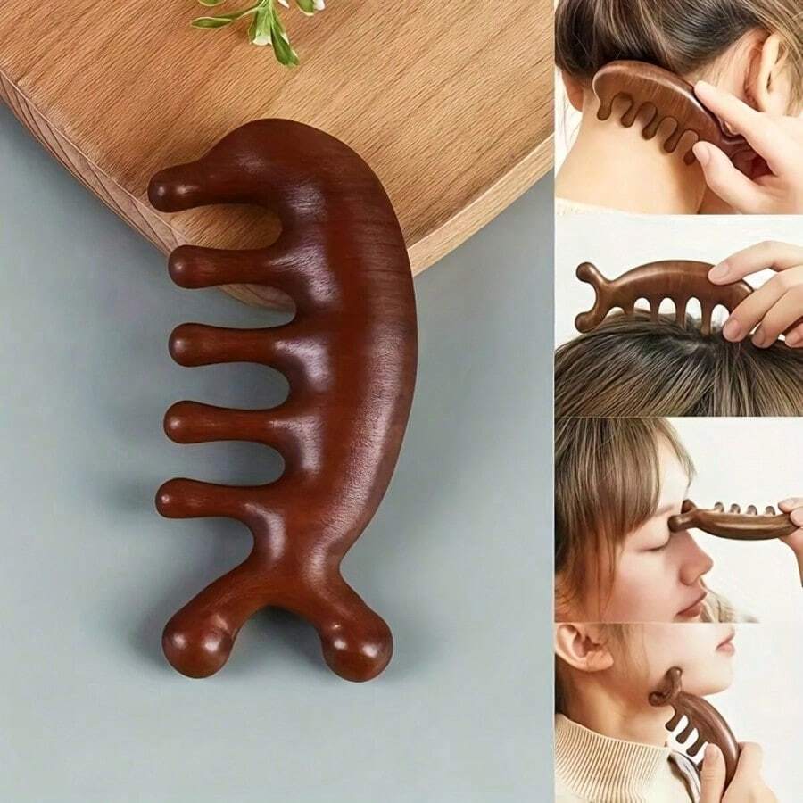 Lược chải da đầu bằng gỗ đàn hương tự nhiên, mịn màng (2/1 chiếc) - Lược massage da đầu 7 răng chống rụng tóc, thiết kế công thái học phù hợp với mọi loại tóc, kích thích sâu và nuôi dưỡng tóc.
