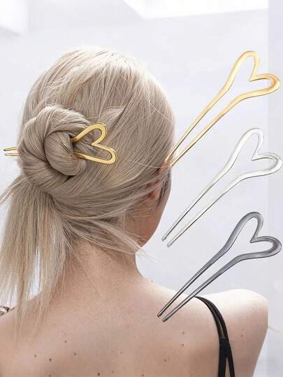 1/2pcs Vintage French Metal Heart-Shaped U-Shaped Hair Clips, Elegant Hair Accessories, Red Women's Accessories, Hair Clips, Hair Decorations, Beautiful Tools Suitable For School And Travel, Portable, Best Gift Choice