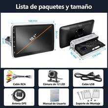 Carsapro Autoestéreo Giratorio Pantalla Táctil estéreo para carro Android 4+64GB Carplay Inalámbrico pantalla para auto 10.1 Pulgadas 1din stereo carro Android Auto WiFi GPS BT Mirror Link Camara - 1315A - Ver 5
