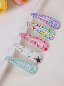 20pcs Random Color BB Clips, Oil Drop Printed Side Bangs Clips, Minimalist Hairpins For Girls, Suitable For Daily Use And Back To School - Multicolor - View 3