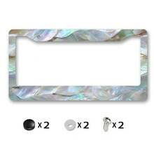 Metal License Plate Frame Cover, Featuring A Rainbow-Colored Mother-Of-Pearl Shell Pattern, Suitable For Beach Parties And Summer Celebrations, License Plate Frame, Truck Accessories - Style 1 - View 2