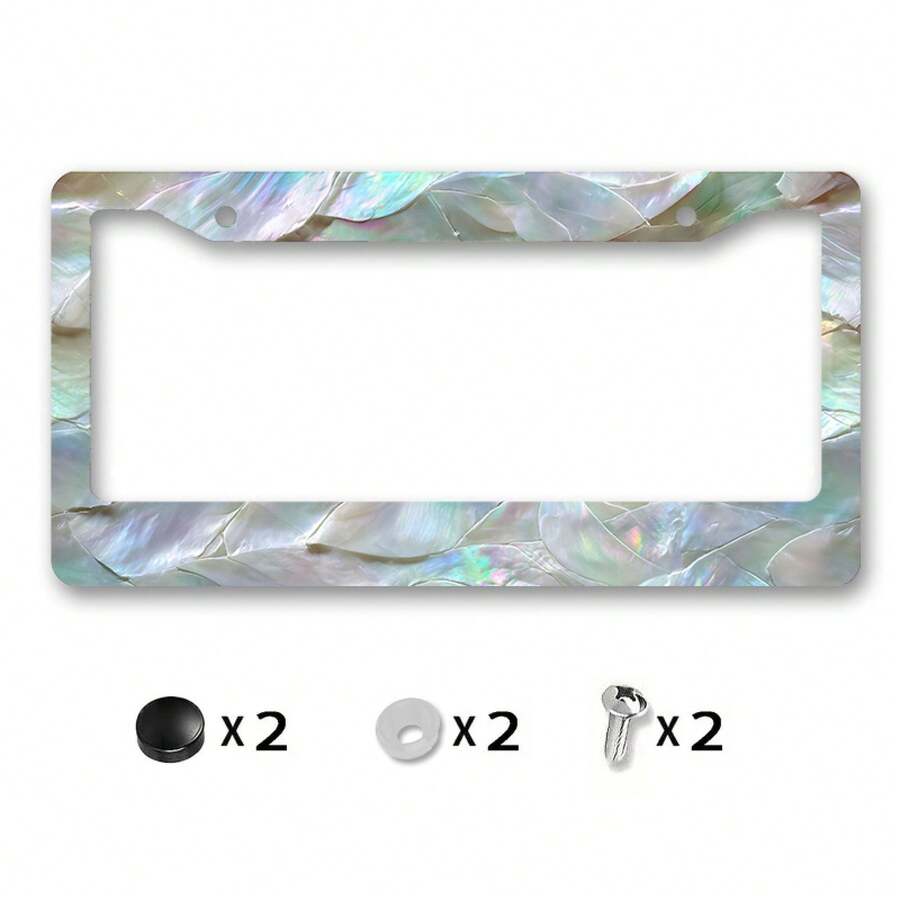 Metal License Plate Frame Cover, Featuring A Rainbow-Colored Mother-Of-Pearl Shell Pattern, Suitable For Beach Parties And Summer Celebrations, License Plate Frame, Truck Accessories