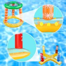 Pool Games Set-8 Inflatable RingsInflatable Basketball Hoop Cactus Toss Game Cross Toss Game and 2 Inflatable Small Basketballs-Perfect Water Toys for Teens and Adults - Multicolor - Ver 5