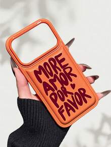 1pc English Graphic New Leather-Texture Protective Phone Case, Suitable For IPhone 17/16/15 Pro Max, 14 Plus, 13 Pro Max, 12, 11, IX, XR, XS Max, 17 Pro/Air With Camera Lens Protrusion And Anti-Fall Protection - Orange - View 3