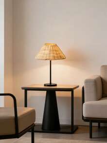 1pc Rattan Table Lamp, Vintage Handmade Pleated Lamp, Nordic Solid Wood Bedside Lamp, Suitable For Homestay, Dining Room, Camping, Dimmable Warm Light Touch Control Lamp - Black - View 8