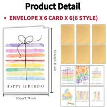 12 piezas Tarjetas de felicitación de cumpleaños en acuarela (con sobres) - Diseño de color suave único, adecuado para fiestas, cumpleaños y otras ocasiones - Juego de tarjetas de regalo en inglés - multicolor - Ver 2